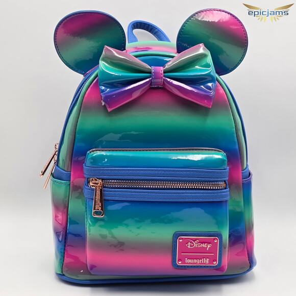 Loungefly Disney Minnie Mouse Striped Rainbow Mini Backpack New - Picture 1 of 4